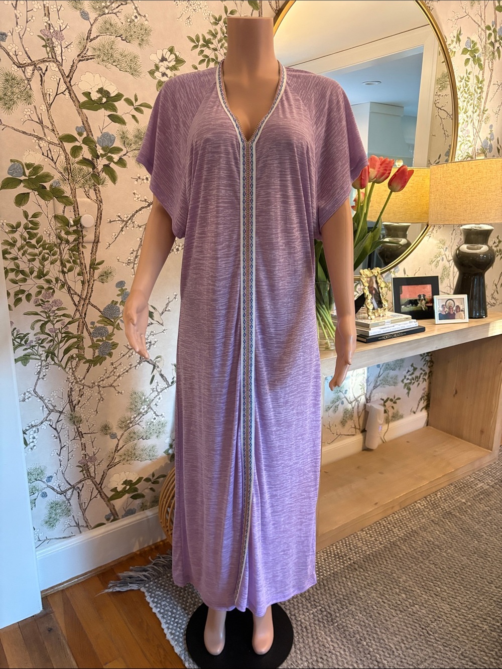 Pitusa Lavender Open-Front Kaftan with Trim